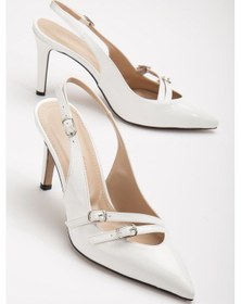 Resim İki Tokalı Arka Açık Beyaz Kadın İnce Topuklu Ayakkabı Stiletto-3025-beyaz Beyaz 