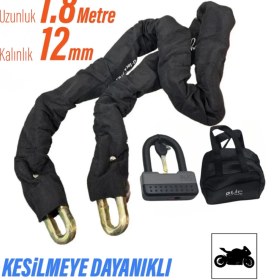 Resim Motosiklet Scooter Motor Kilitli Zincir A3 Galvanizli Kilit ve Zincir Seti – 1,8 M 