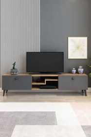 Resim izcodesign Modern Tv Ünitesi 2 Kapaklı 150 Cm Genişlik Antrasit Meşe 