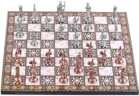 Resim GiftHome Orta Boy Metal Roma Satranç Takımı Antik ve Sedef Desenli MDF Ahşap Satranç Tahtası (37x37 cm.) 