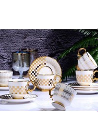 Resim Kosova Porselen White Checkers 6'lı Ayaklı Fincan Takımı İST-119 