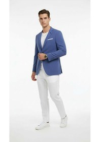 Resim Plus Scorpion Erkek Slim Fit Blazer Ceket Tek Düğmeli Çift Yırtmaçlı Torba Cepli Yarım Astarlı Saks 