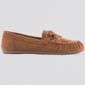 Resim Kadın Süet Loafer Nakışlı Bağcıklı Ayakkabı Helia Taba Taba 