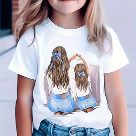 Resim Anneler ve Kızlar İçin Anneler Günü Kız T-Shirt, Siyah ve Beyaz Kısa Kollu Üst, Küçük Çocuklar İçin Sevimli Giyim -8 