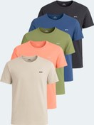 Resim Slazenger KRATER 5 li Set Erkek Tişört Somon - Koyu Gri - Indigo - Bej - Açık Yeşil 