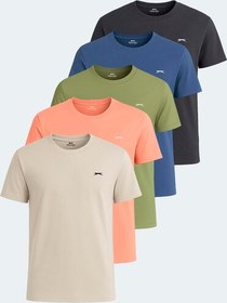 Resim Slazenger KRATER 5 li Set Erkek Tişört Somon - Koyu Gri - Indigo - Bej - Açık Yeşil 