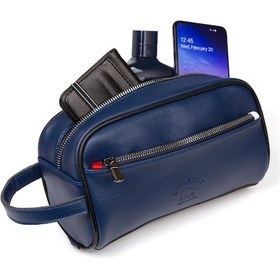 Resim Newish Polo Erkek Deri Portföy Clutch Traş Kozmetik Bakım Ve Günlük El Çantası 14x24cm New171 - Lacivert 