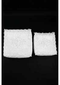 Resim Nergis Kadife 2'li 40x40/30x35 Dantelli Hurç Seti Çeyizlik Nişan Düğün Gelin Damat Bohçası Beyaz 