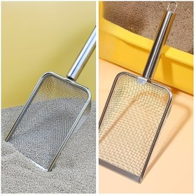 Resim Temel Paslanmaz Çelik Kedi Kumu Kürek, Verimli İnce Ağ Tasarımı, Ergonomik Kolu, Dayanıklı ve Temizlemesi Kolay, 2 Boyutta Mevcut 