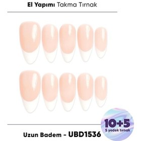 Resim 15'li Ten Rengi Uzun Badem Ubdk1536fk Tekrar Kullanılabilir El Yapımı Protez Takma Tırnak L 