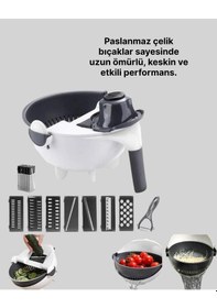 Resim Döner Mekanizmalı Sebze Doğrayıcı Hazneli Rende Açık Gri 