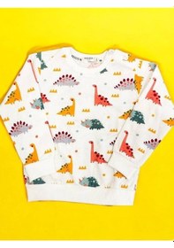 Resim Zekids Erkek Bebek Çocuk Pamuklu Kalın Dinazor Baskılı Sweatshirt-14272 BEYAZ 
