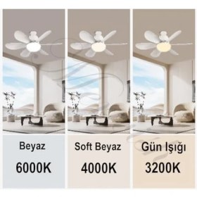 Resim Skygo Tavan Vantilatörü LED Işık 3 Renk Işık Sıcaklığı Ayarlanabilir 3 Kademe Hız Modu Sessiz 52 cm Çap 6 Kanat Uzaktan Kumandalı Vantilatör (Beyaz) 