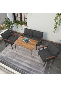 Resim Mygusi Modern Balkon, Bahçe, Cafe - Metal Kanepe Koltuk Takımı - 2+1+1 Masa Antrasit 