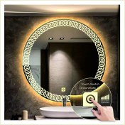 Resim Dnr-Mirror60 Cm Günışığı Ledli Tasarım Kumlamalı Dokunmatik Tuşlu Banyo Aynası Makyaj Aynası Işıklı Ayna 