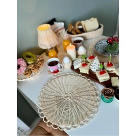 Resim 2'li Rattan Doğal Hasır Örme Amerikan Servis/supla/sunum (33 Cm) (2 Adet) 