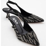 Resim Ushes Siyah Saten Taşlı Kadın Kısa Topuklu Abiye Ayakkabı Siyah 