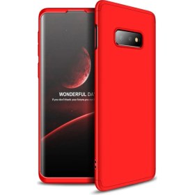 Resim Moraksesuar Samsung Galaxy S10E Kılıf 360 Tam Koruma Ays Kapak 3 Parça Slim Fit Kırmızı 