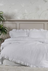 Resim Elart Lotus Nevresim Takımı King Size %100 Pamuk Ranforce Fırfırlı Lastikli Çarşaf (240x220 cm) Beyaz - Beyaz 