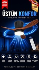 Resim Tavan Vantilatörü LED Avize Armatür 45W 54CM 3 Kanatlı Sessiz DC Motor Uzaktan Kumandalı 3 Kademeli Fan Zamanlayıcı Gece Lambası Modu Akıllı LED Aydınlatma Siyah Kiraz 