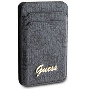 Resim Guess Lisanslı Magnetik Standlı Kartlık 4g Desenli Metal Script Logolu Siyah 