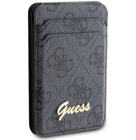 Resim Guess Lisanslı Magnetik Standlı Kartlık 4g Desenli Metal Script Logolu Siyah 