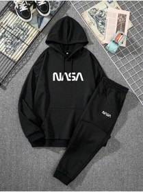 Resim deep & qaiser Büyük Nasa Baskılı Siyah Unisex Oversize Eşofman Takımı 