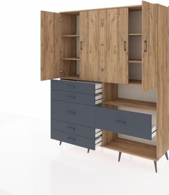 Resim Hyperion Gardrop 7 Raflı 6 Çekmeceli 4 Kapaklı 176x44x221 Çam-çam/antrasit Çam/antrasit 