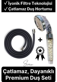 Resim Premium Duş Seti 3 Fonksiyonlu Tasarruflu Başlık Esnek Kırılmaz Çatlamaz Paslanmaz Sızdırmaz Hortum Mat - Siyah 