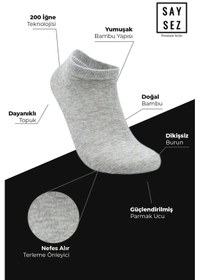 Resim Saysez Bambu Kadın Sneaker Gri M Çorap Dikişsiz Görünmez Bilek Spor 4'lü Gri Melanj 