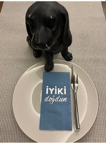 Resim Gümüş Yaldızlı Mavi İyi Ki Doğdun Baskılı Garson Katlama Peçete 16 Adet 