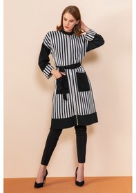 Resim Serpil Exclusive Çizgili Modern Tunik Şık Ve Zarif Tasarım Siyah-ekru 