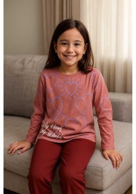 Resim Çocuk Pijama Takımı %100 Pamuk Mor 