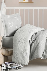 Resim Kanz Bebek Müslin %100 Pamuk Jakarlı Nevresim Takımı - Bear Gri 