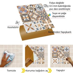 Resim Kendinden Yapışkanlı Karma Afrika Desenli Pvc Karo 30X30 cm (33 Adet) 3m2 