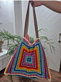 Resim Glamglamour El Örgüsü Renkli Küçük Ve Büyük Özellikli Bayan Plaj Çantası Çok Renkli 