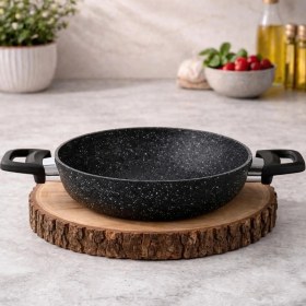 Resim Lavonni Eco Diez 22 cm Granit Sahan Siyah Yanmaz Yapışmaz Çizilmez Geniş Tava Kahvaltılık Sahan Omlet Sucuk Tavası 