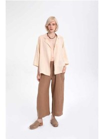 Resim İpekçi Otantik Saf Keten Bol Kesim Kimono Ceket Bej 