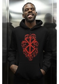 Resim Sevbano Tasarım Berserk Guts Logo Baskılı Unisex Oversize Anime Karakter Siyah 
