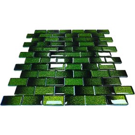 Resim MozaiKristaL Mutfak alnı ve iç dekorasyon için 23x48mm. Siyah Yeşil Sim efekti, 30x30cm. Fileli Kristal Mozaik. 