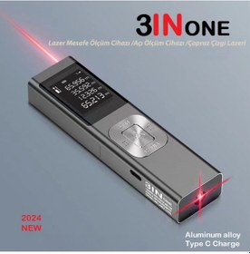 Resim 3'ü 1 Arada Mini Lazer Mesafe Ölçer, Çapraz Lazer Projektör, Metal Kasa, Çoklu Ölçüm Modları 