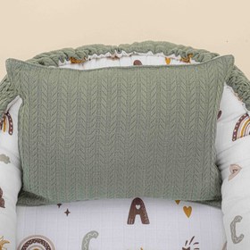 Resim Babynest ve Yastık- Çift Taraflı - Koyu Yeşil Örgü - Galaksi ve Harfler 