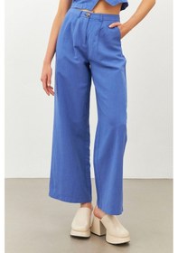 Resim Stella Pulvis Mavi Keten Yüksek Bel Wide Leg Pantolon Mavi 