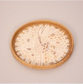 Resim Anita 30 X3 Cm Sedefli Rattan Tepsi & Duvar Dekoru Bej 