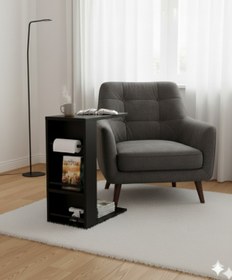 Resim Unisoft Pintya C Tipi Koltuk Yanı Sehpası Dergilikli Laptop Kahve Yan Sehpası Siyah 