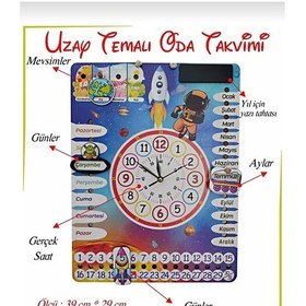 Resim Gezegen Temalı Çocuk Odası Duvar Saati - Gerçek Saatli Duvar Takvimi 
