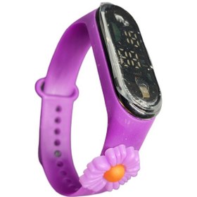 Resim Mor Renkli Silikon Kordon Çiçek Detay Dokunmatik Dijital Çocuk Saati: Eğlenceli Ve Modern Tasarım Siyah 
