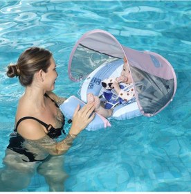 Resim Mambobaby Hot Air Balloon Yüzme Simidi - Mavi, Emniyetli, Gölgelikli Ve Ayak Destekli 