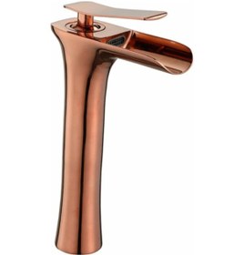Resim Bakır Rose Yüksek Çanak Şelale Akışlı Mutfak & Lavabo Bataryası 