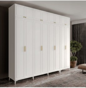 Resim Guneystore Milas Gold 8 Kapaklı %100 Mdf Ayaklı Yüklüklü Gardırop 